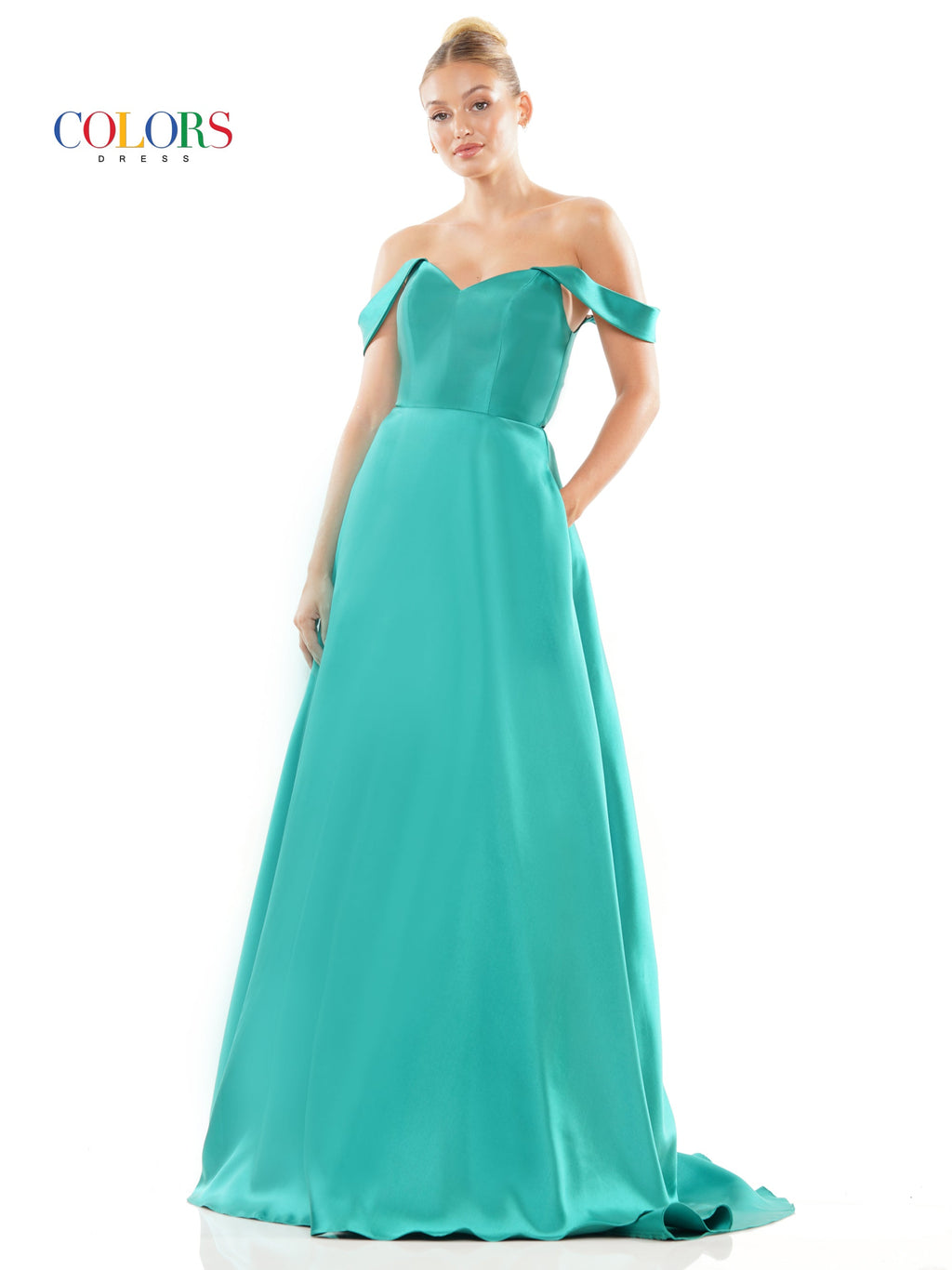 Colors 3182 Long Off Shoulder Mikado Prom Dress
