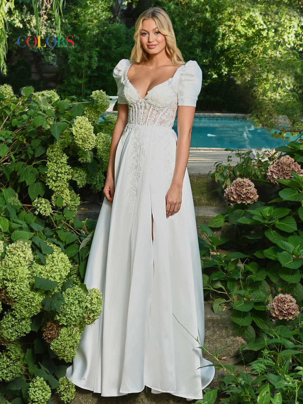Colors 3192 Long Formal A Line Slit Prom Dress