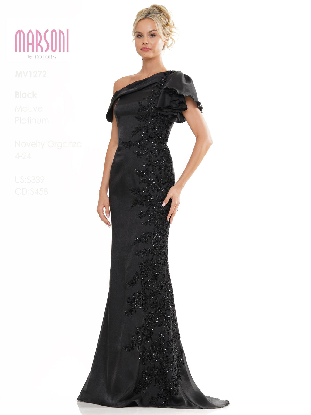 Marsoni MV1272 Mother of the Bride One Shoulder Lace Applique Dress